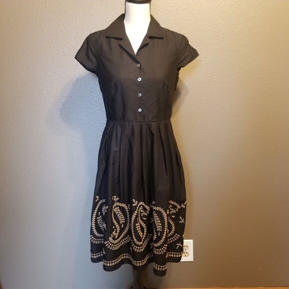 Talbots Dress 4P Petite Eyelet Lace Paisley Fit & Flare Button Front Preppy Boho - Picture 1 of 9